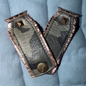 Camouflage Leather Watch Band Adapters in Olive Green with Rose Gold Trim